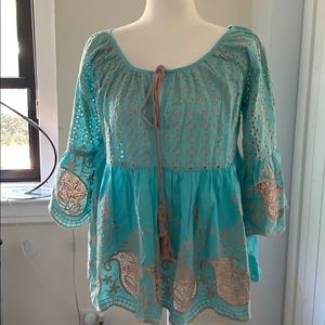 Baby blue top with embroidery details